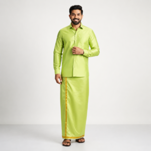 Art Silk FIR Green Shirt and Dhoti