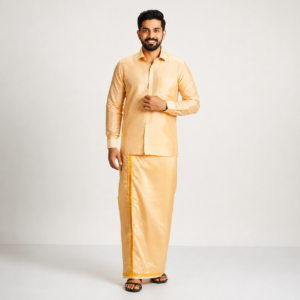 Art Silk Coral Shirt and Dhoti