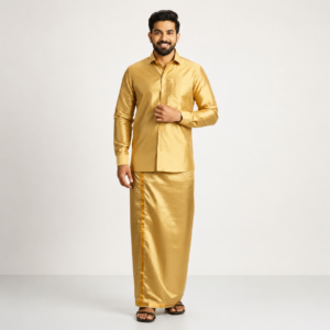 Art Silk Jari Gold Shirt and Dhoti