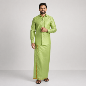 Art Silk Pista Green Shirt and Dhoti