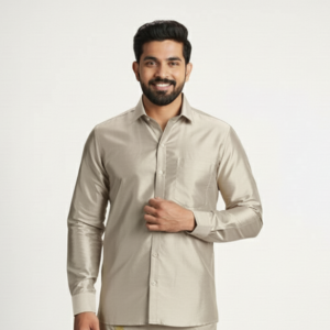 Art Silk Sand Stone Shirt and Dhoti