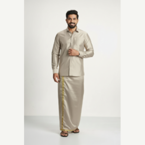 Art Silk Sand Stone Shirt and Dhoti