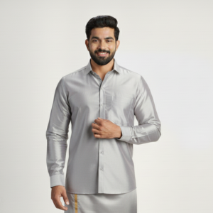 Art Silk Steel Grey Shirt and Dhoti