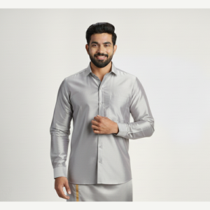 Art Silk Steel Grey Shirt and Dhoti