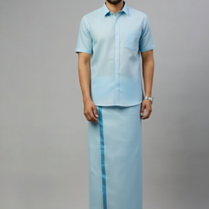 Tissue Sky Blue  Shirt and Dhoti