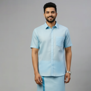 Tissue Sky Blue  Shirt and Dhoti